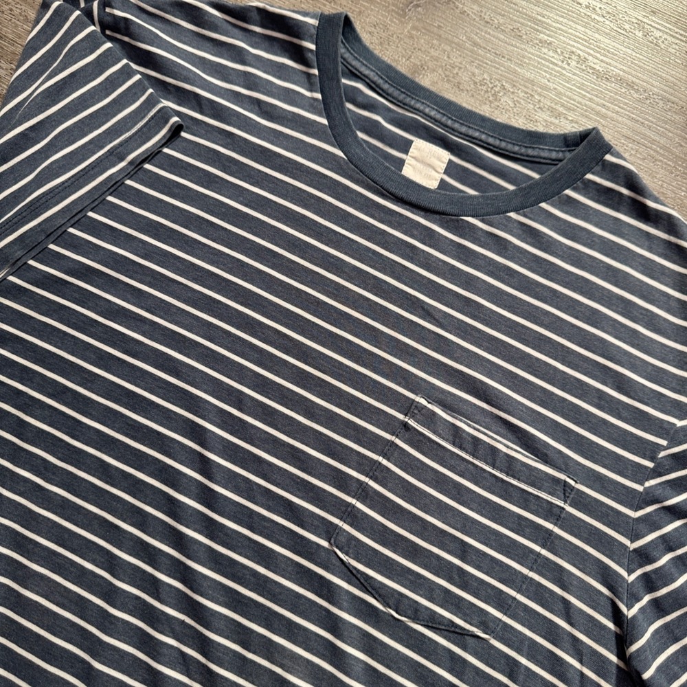 J Crew Shirt Mens L Blue Striped Cotton Nautical Preppy Pocket Tee Minimalist